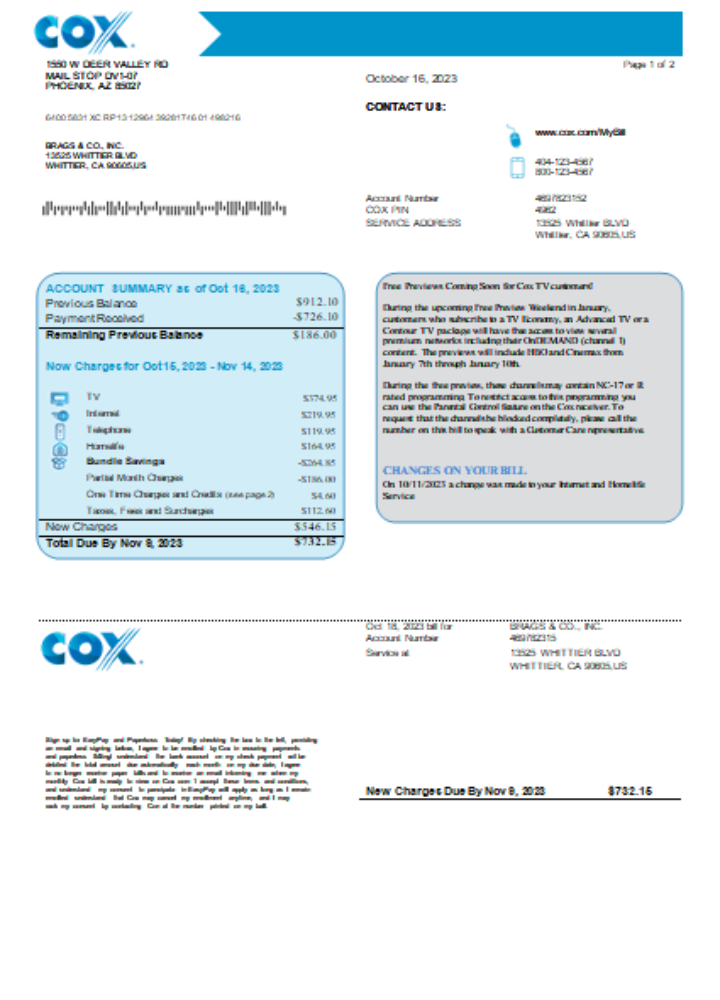 COX utility business bill, page1, SCR PSD template